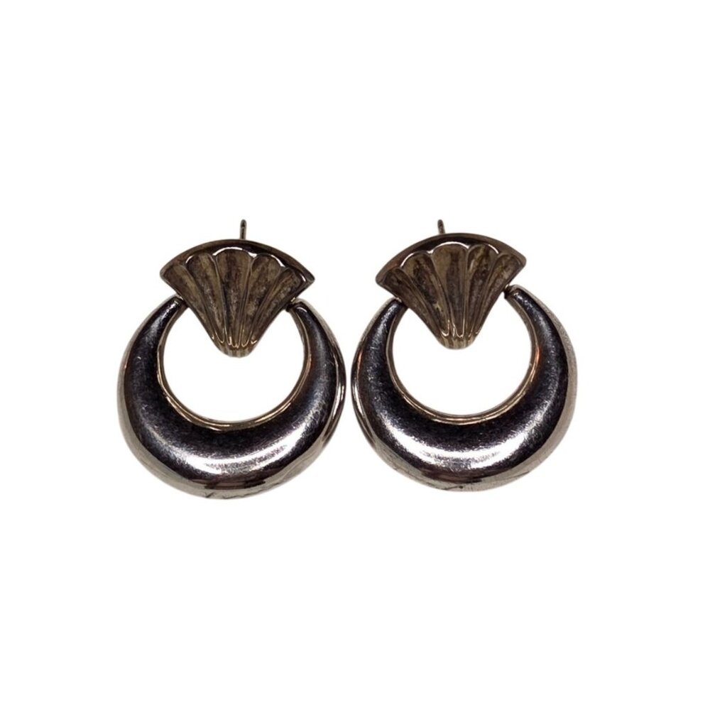 Sterling Silver Two-Tone Crescent &‎ Shell Post Back Earrings